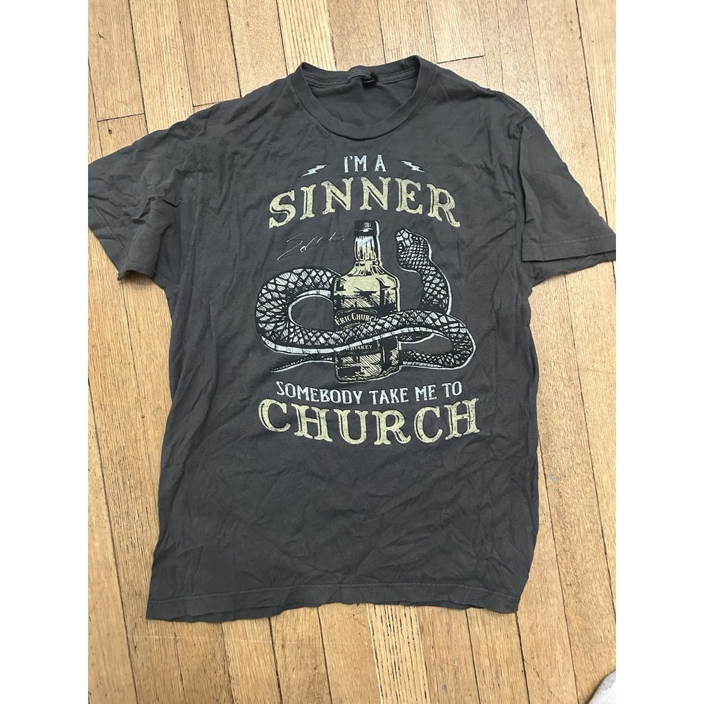 Eric Church I'm a Sinner Somebody Take Me to Church Shirt Size L Large Band Tee